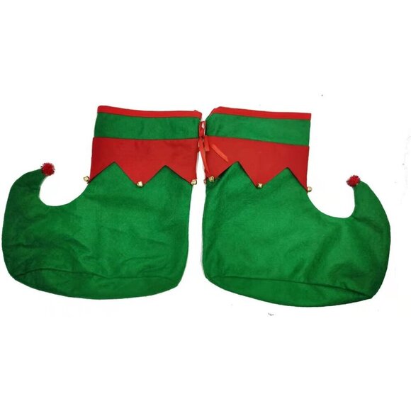 Christmas Elf Hat and Shoes Set Red Green Costume Accessory for Adults Kids